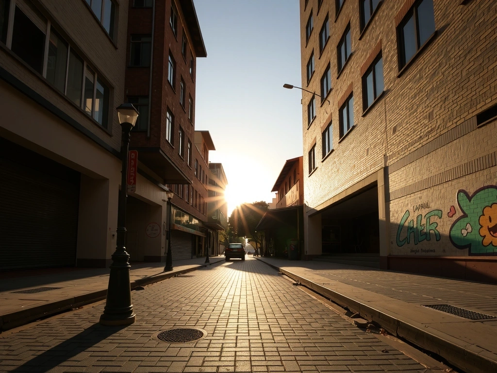 Medellín street scene with warm light